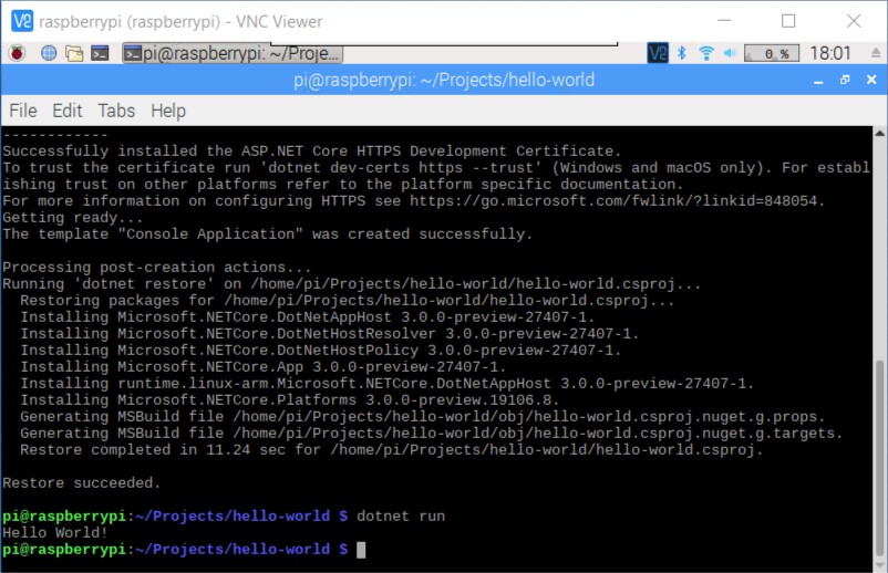 .NET Core 3 running on Raspberry Pi!