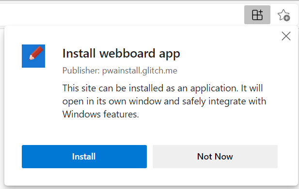This is the installer that comes up as part of the install PWA component.