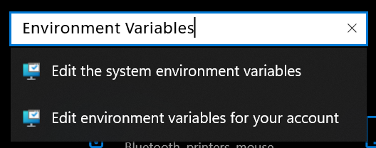 This is what the Settings panel will show when searching for environment variables.